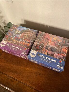 Majestic Paris Street Life & Venice Evening Puzzle Duo - Purple, Blue